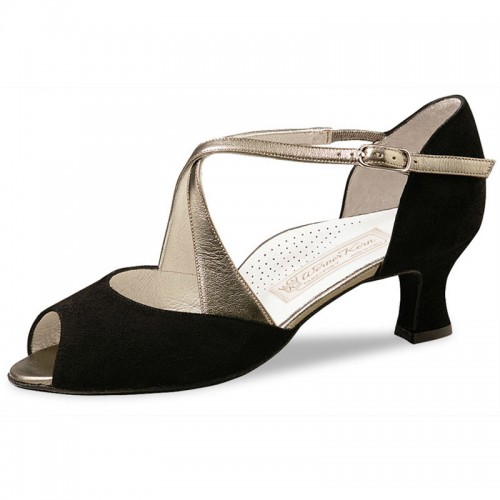 Chaussures de danse Werner Kern "Gaby" 5 cm daim noir et cuir or