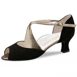 Chaussures de danse Werner Kern "Gaby" 5 cm daim noir et cuir or