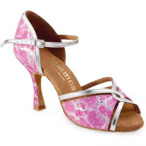 Chaussures de danse Rummos "Selma" cuir rose et argent