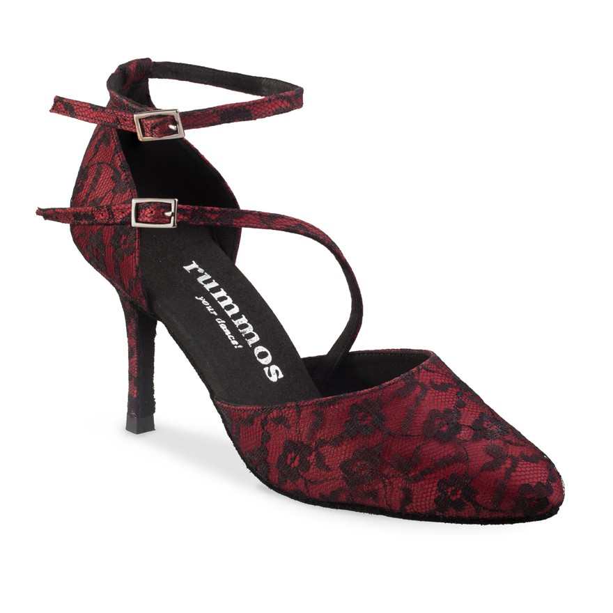 Chaussures de danse Rummos "Miriea" tissu brodé rouge et noir