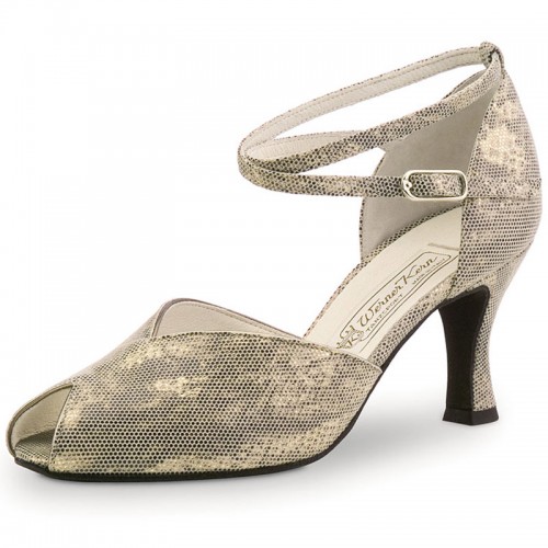 Chaussures de danse Werner Kern "Asta" 6,5 cm cuir requin or antik