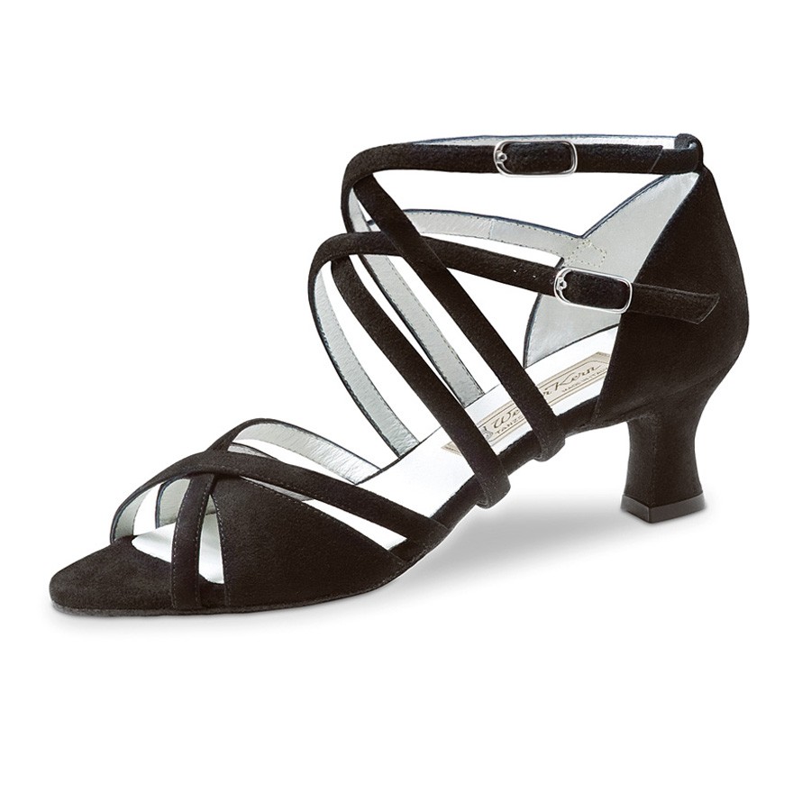 Chaussures de danse Werner Kern "Niki" 6,5 cm daim noir pour pieds fins