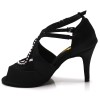 Chaussures de danse salsa Label Latin "Lara" satin noir et strass