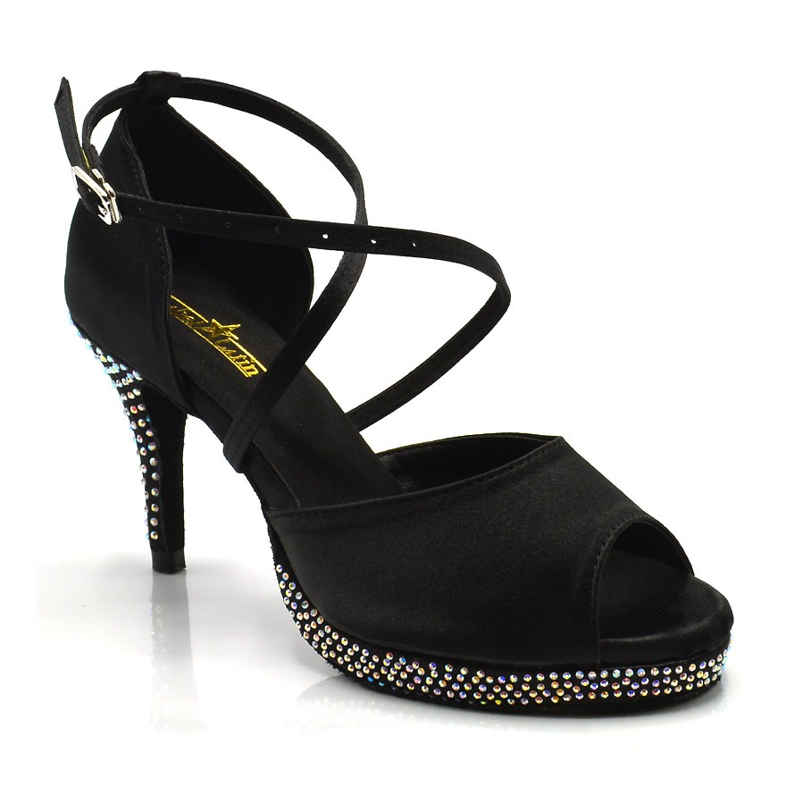 Chaussures de danse kizomba Label Latin "Ibiza" satin noir et strass