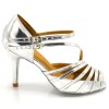 Chaussures de danse salsa Label Latin "Mandy" simili cuir argent