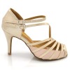 Chaussures de danse salsa Label Latin "Mandy" satin beige et simili cuir beige