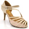 Chaussures de danse salsa Label Latin "Mandy" satin beige et simili cuir beige