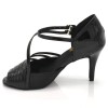 Chaussures de danse salsa Label Latin "Mandy" Satin noir et simili cuir noir