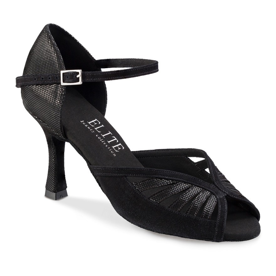 Chaussures de danse Rummos "Stella" nubuck noir et cuir imitation peau de lézard