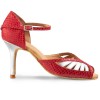 Chaussures de danse Rummos "Stella" cuir argent et cuir rouge imitation peau de serpent