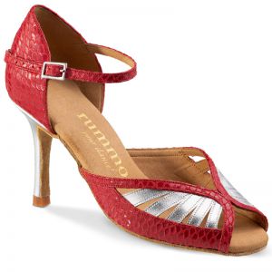 Chaussures de danse Rummos "Stella" cuir argent et cuir rouge imitation peau de serpent