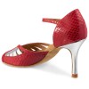 Chaussures de danse Rummos "Stella" cuir argent et cuir rouge imitation peau de serpent