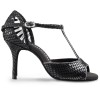 Chaussures de danse Rummos "Valentina" Cuir noir imitation peau de serpent et cuir argent