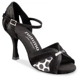 Chaussures de danse Rummos "Isabela" nubuck noir et cuir imitation peau de lézard