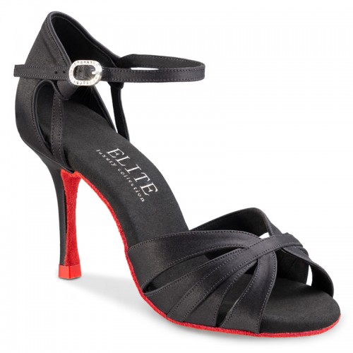 Chaussures de danse professionnelles Elite Rummos "Aura" semelle rouge satin noir 