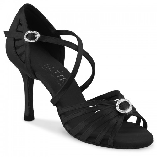 Chaussures de danse professionnelles Elite Rummos "Celine" satin noir et strass 