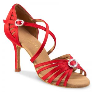 Chaussures de danseprofessionnelle Elite Rummos "Céine" satin rouge et strass 