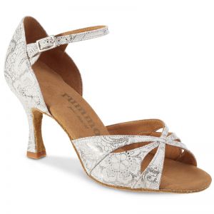 Chaussures de danse Rummos "Kamila" cuir blanc argent&eacute; fleuri