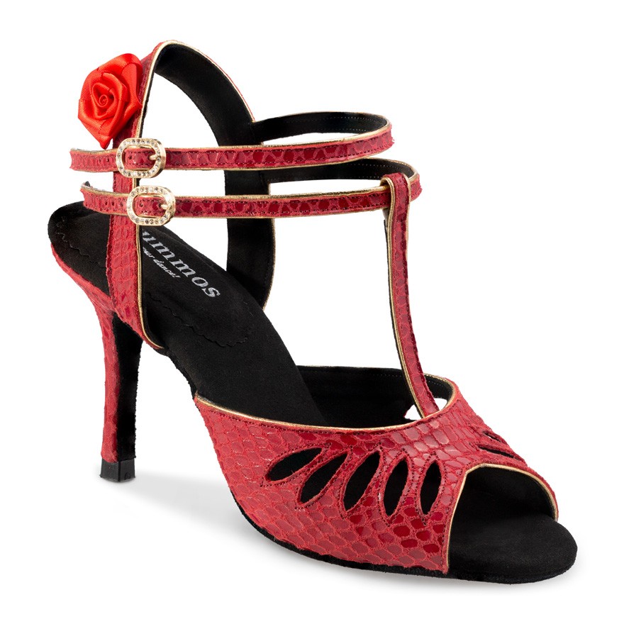 Chaussures de danse Rummos "Pasion" cuir rouge imitation peau de serpent