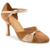 Chaussures de danse Rummos "Nora" nubuck marron camel et cuir beige imitation peau de serpent