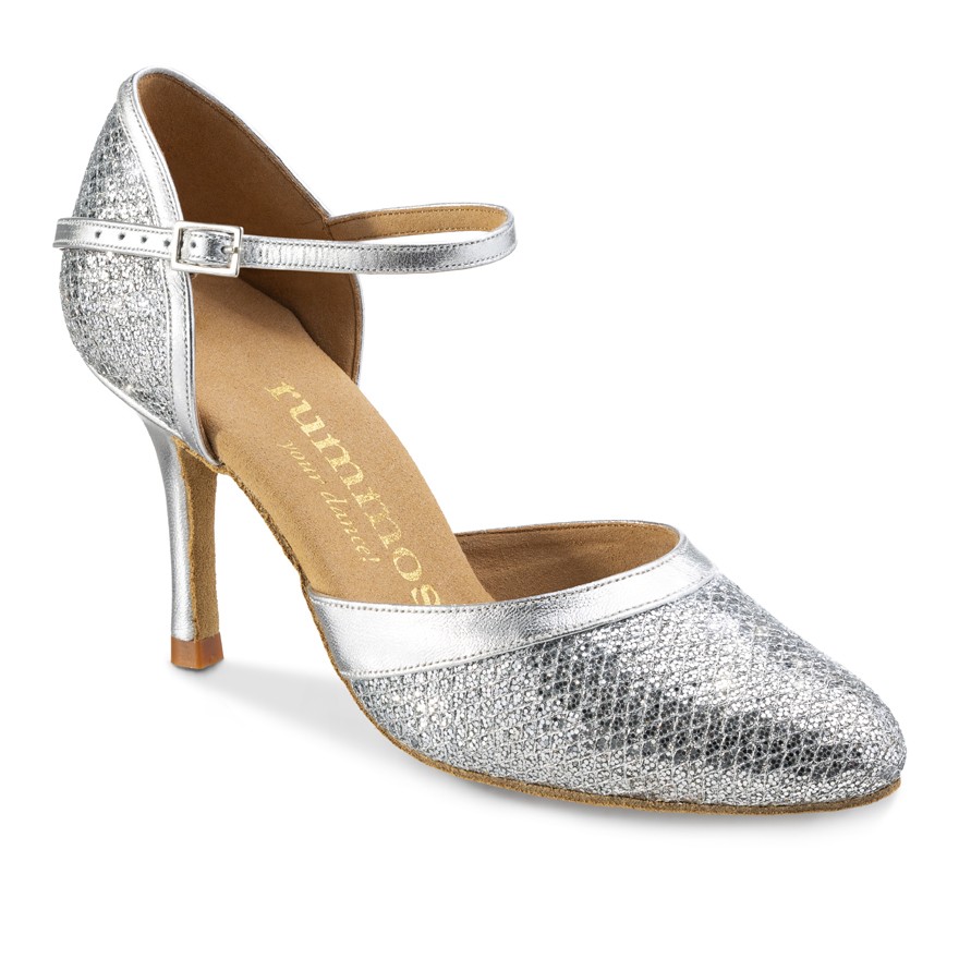 Chaussures de danse Rummos "Brenda" cuir argent glitter