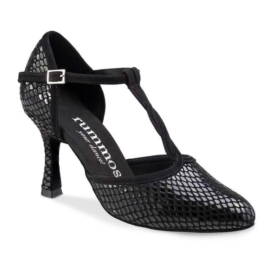 Chaussures de danse Rummos "Karen" cuir noir imitation peau de serpent