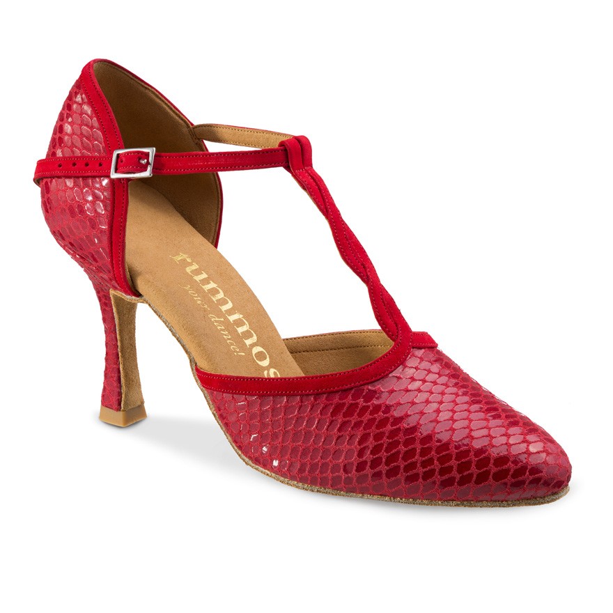 Chaussures de danse Rummos "Karen" cuir rouge imitation peau de serpent