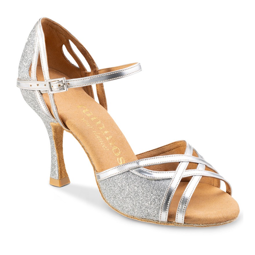 Chaussures de danse Rummos "Claire" cuir et glitter argent