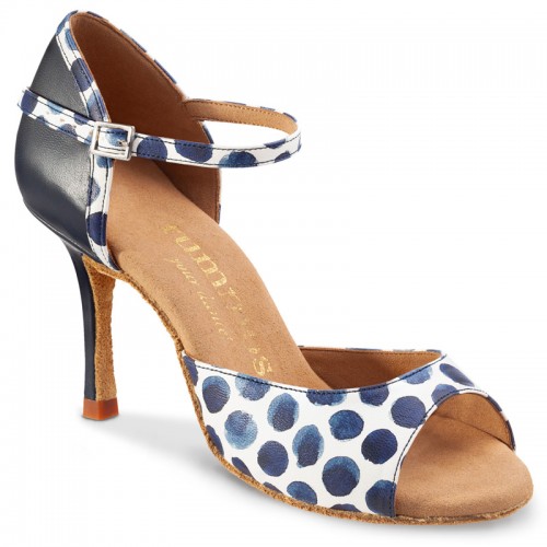 Chaussures de danse Rummos "Gabi" cuir bleu navi et cuir blanc à pois bleu