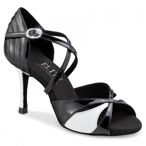 Chaussures de danse professionnel Elite Rummos "Paloma" cuir vernis noir et blanc