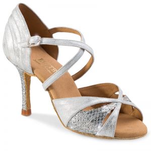 Chaussures de danse professionnel Elite Rummos "Paloma" cuir argent marbr&eacute; et cuir argent imitation peau de serpent