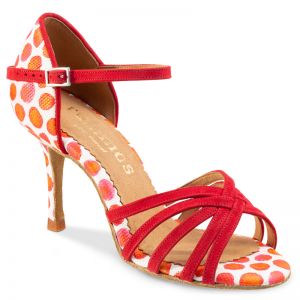 Chaussures de danse Rummos "Maryline"Daim rouge et cuir blanc à pois rouge