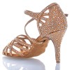 Chaussures de danse salsa Label Latin "Nerissa" Satin tan et strass