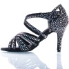 Chaussures de danse salsa Label Latin "Wanda" Satin noir et strass