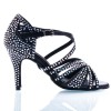 Chaussures de danse salsa Label Latin "Wanda" Satin noir et strass