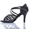 Chaussures de danse salsa Label Latin "Mina" Satin noir et strass