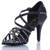 Chaussures de danse salsa Label Latin "Mina" Satin noir et strass