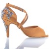 Chaussures de danse salsa Label Latin "Pola" Satin tan et strass