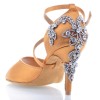 Chaussures de danse salsa Label Latin "Pola" Satin tan et strass