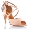 Chaussures de danse salsa Label Latin "Pola" Satin tan flesh et strass