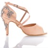 Chaussures de danse salsa Label Latin "Pola" Satin tan flesh et strass