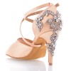 Chaussures de danse salsa Label Latin "Pola" Satin tan flesh et strass