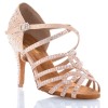 Chaussures de danse salsa Label Latin "Nirvana" Satin tan flesh et strass