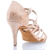 Chaussures de danse salsa Label Latin "Nirvana" Satin tan flesh et strass