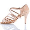 Chaussures de danse salsa Label Latin "Nirvana" Satin tan flesh et strass