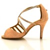 Chaussures de danse salsa Label Latin "Tricia" Simili cuir motifs floral tan flesh et strass