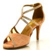 Chaussures de danse salsa Label Latin "Tricia" Simili cuir motifs floral tan flesh et strass