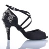 Chaussures de danse salsa Label Latin "Pola" Satin noir et strass