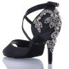 Chaussures de danse salsa Label Latin "Pola" Satin noir et strass