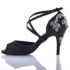 Chaussures de danse salsa Label Latin "Pola" Satin noir et strass